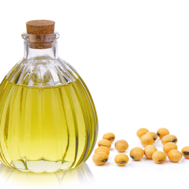 Oil bottle and soybean on white background Oil bottle and soybean on white background